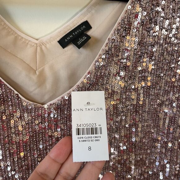 Ann Taylor Pink Sequin V Neck Shift Dress Cocktail Event Swiftie Size 8 NWT’s - Picture 11 of 13
